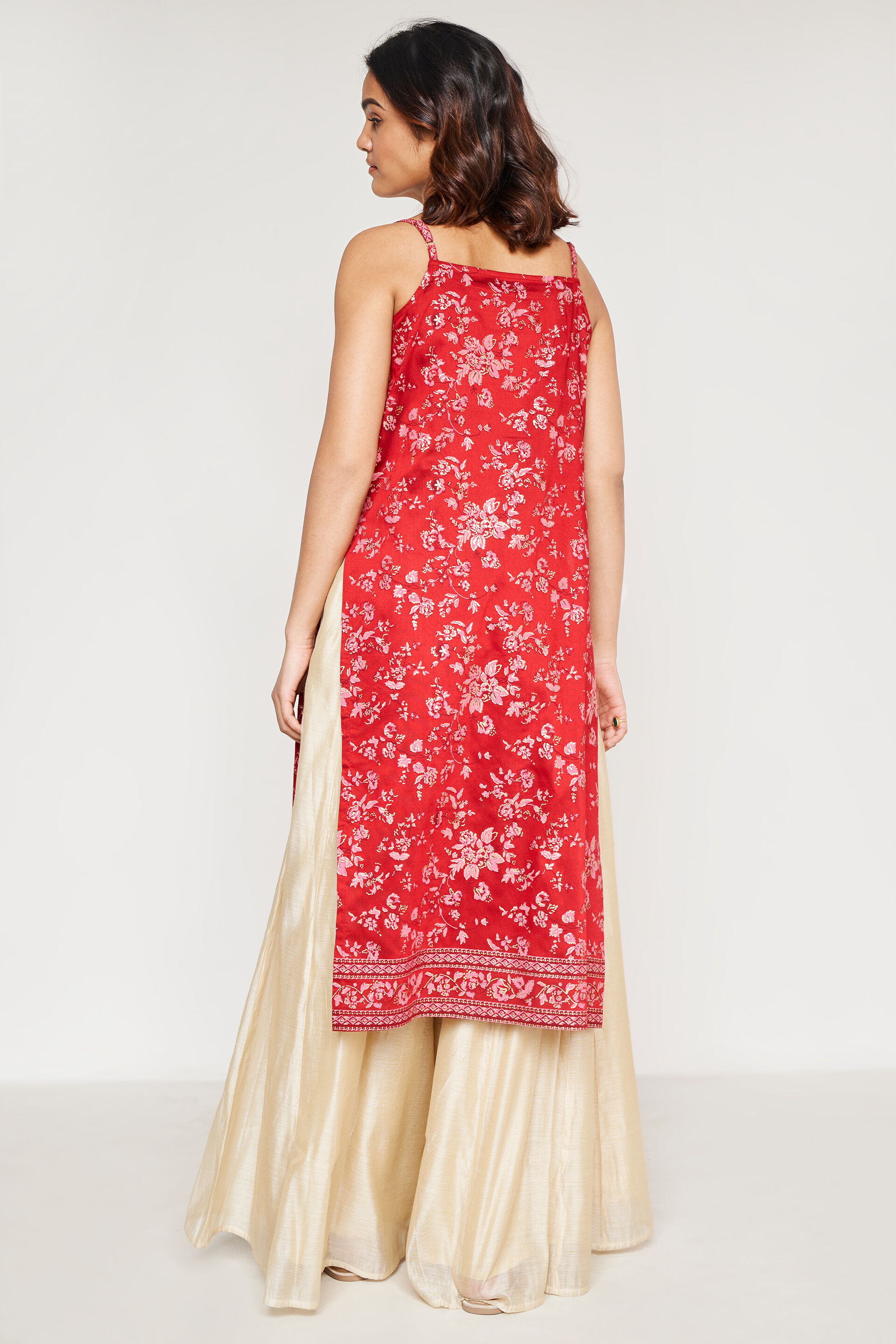 Red Floral Tie-Ups Straight Kurta, Red, image 3